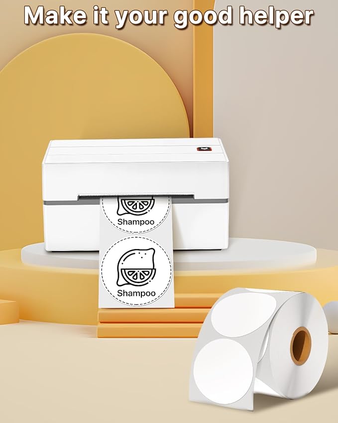 3 Inch (76.2mm x 76.2mm) Round Thermal Printer Label Stickers Self-Adhesive Circle Convenient Multi-Purpose Blank 3" Sticker Roll for Family Classification, Gift Sealing, White (500Pcs)
