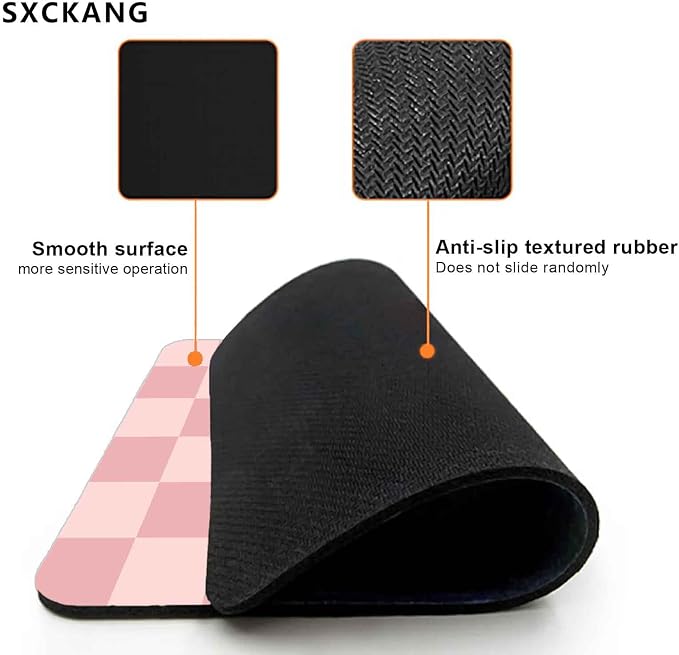 Pink Mouse Pad, Checkered Pattern Mousepad, Square Premium Texture Computer Cute Mouse Pad Design for Office Work Home, Non-Slip Rubber Gaming Mouse Pads for Computer Laptop, Modern Aesthetic