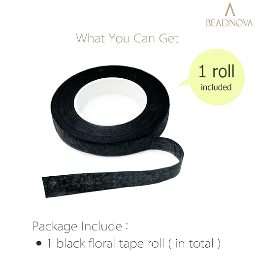 BEADNOVA Floral Tape 1/2inch Flower Tape Black Floral Tape for Bouquets Floral Arranging Stem Wrap Craft (Black, 30yards)