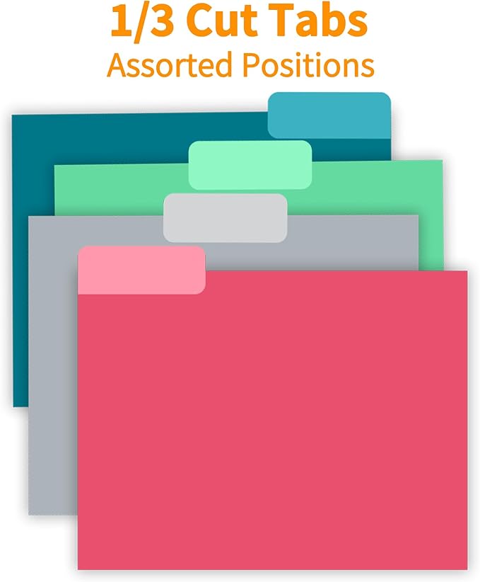 100 Packs Paper File Folder,Light Green File Folders Letter Size,1/3-Cut Tabs,8.5x11 Inch File Folders for Office Filing,School Projects and Home,Organizer Documents