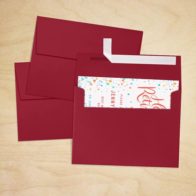 LUXPaper A7 Invitation Envelopes | Peel & Press | 5 1/4" x 7 1/4" | Garnet Red | 80lb. Text | 50 Qty