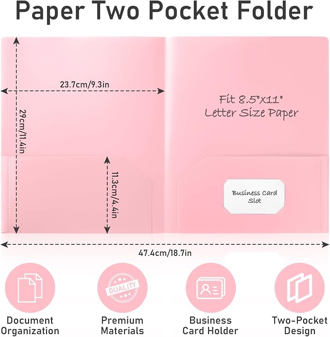 Timart Folders with Pockets, 2 Pocket Folders Pastel-6 Pack | Heavy Duty Plastic, Fit Letter Size Paper, Water and Tear-resistant, Colored Folders for School Office Home Bussiness