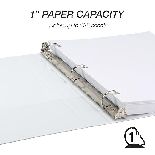 Samsill Durable 1 inch 3 Ring Binder, D Ring Binder, 100% Recycled Chipboard, White