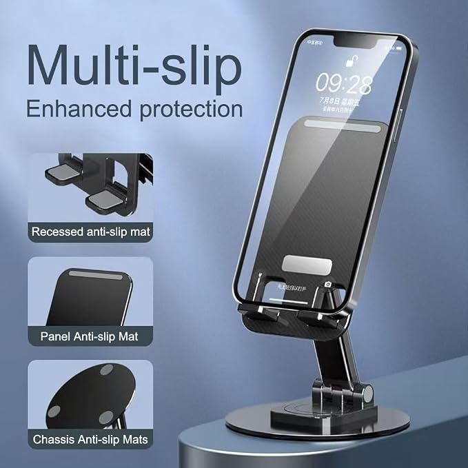 Cell Phone Stand 2 Pack,Angle Height Adjustable Cell Phone Holder for Desk,Foldable Desktop Phone Holder Cradle Dock with Silicon Pad Compatible with All Mobile Phones (Black + White)