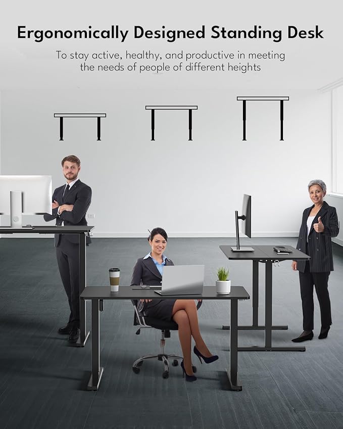 Standing Desk, Height Adjustable Electric Stand up Desk, 40 x 24 Inches Sit Stand Home Office Desk with Splice Board, Black Frame/Black Top