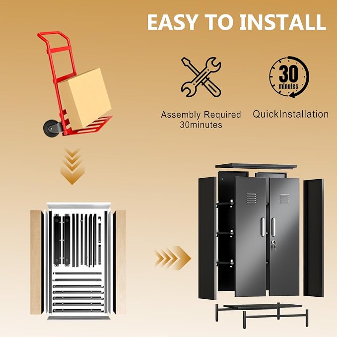 Metal Storage Locker,47" H Home Office Storage Lockers for Employees with 2 Locking Door ＆ 3 Adjustable Shelves,File Storage Cabinets forGarage, School, Office, Gym (Black)