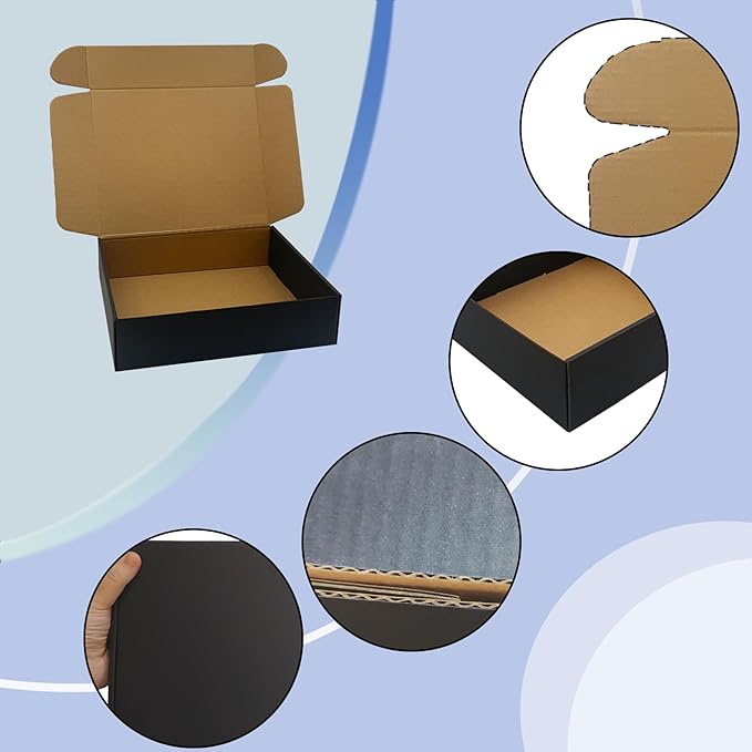 20 Pack 12x10x3 inches Black Shipping Boxes, Corrugated Mailer Boxes, Packaging Boxes for Products, Recyclable Cardboard Box, Flat Literature Mailers for Gifts, Small Business by Mailing