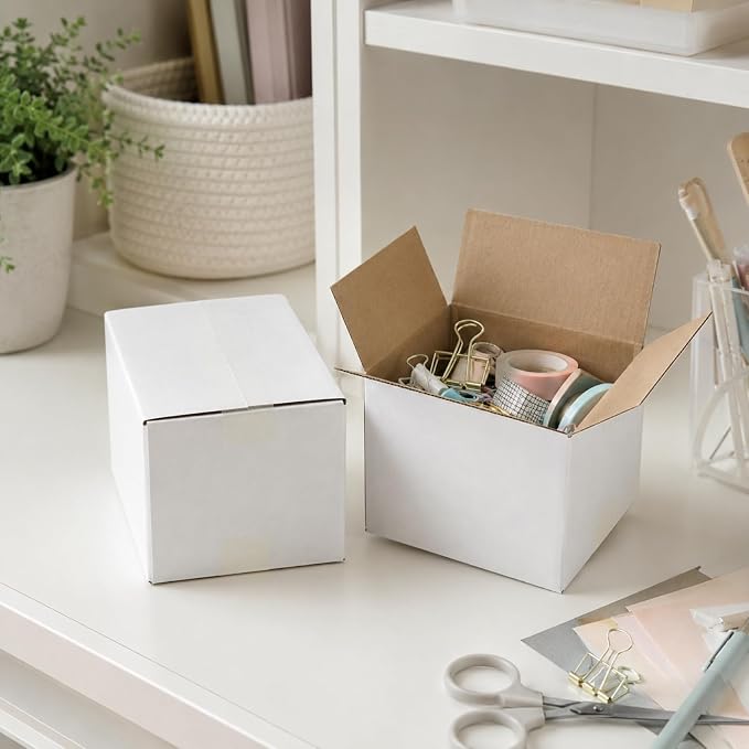 6x4x4 Inches Shipping Boxes Set of 40, White Corrugated Cardboard Box Literature Mailer for Packing Small Business