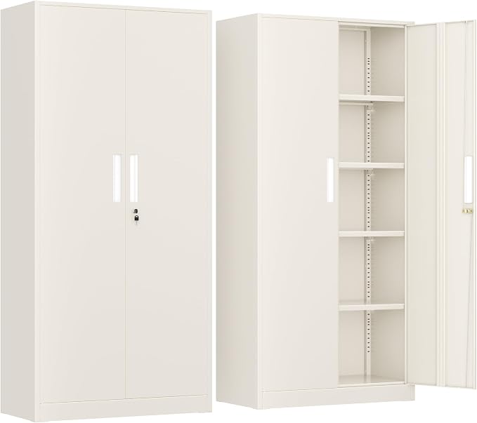 Metal Lockable Storage Cabinet, 72” Storage Cabinet with 2 Doors and 4 Adjustable Shelves for Office, Home, Garage, Pantry (Assembly Required, Gray)