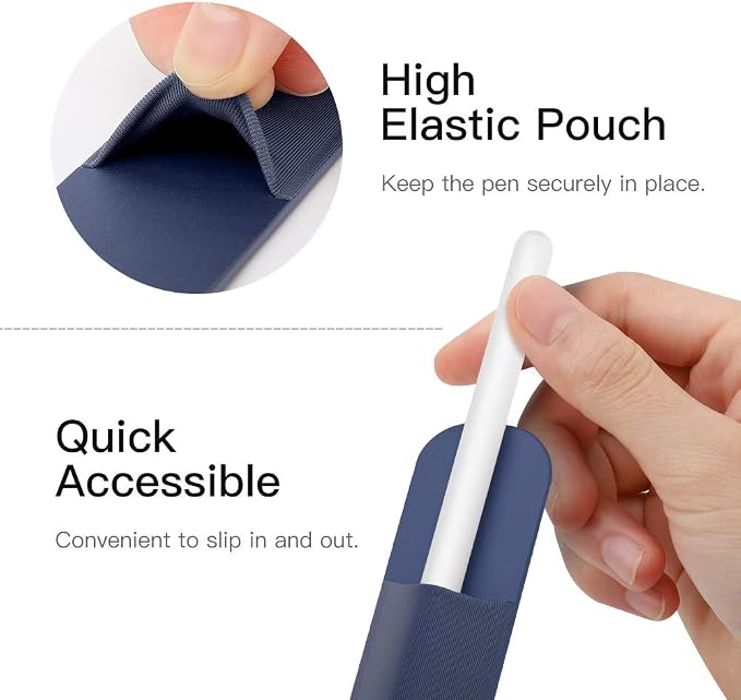 MoKo Adhesive Pencil Case Holder Sticker for Apple Pencil, Indigo | Elastic Pencil Pocket Pouch, Adhesive Sleeve, Attached to iPad Case, For Pro/USB-C/1st/2nd Gen and Similarly Stylus Pens