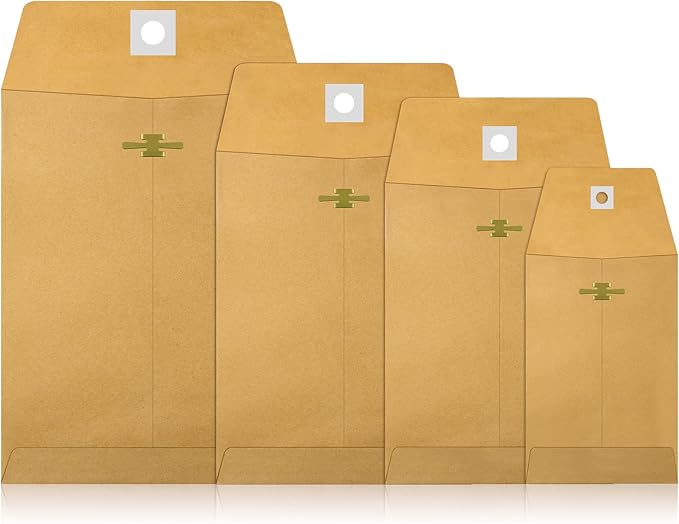 Frienda 4 Sizes Clasp Envelopes Kraft Paper Catalog Clasp Envelope with Closure for Filing, Storing or Mailing Documents, 50 Pieces(5 x 7 In, 6 x 9 In, 9 x 12 In, 10 x 13 In,Brown)