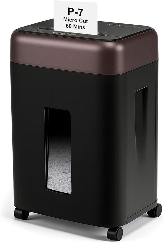 Wingwise P-7 Security Commercial Paper Shredder Heavy Duty for Home Office | 8 Sheets, 1*5mm Micro Cut, 60 Mins Runtime, 9.2 gal, Shreds CDs & Credit Cards