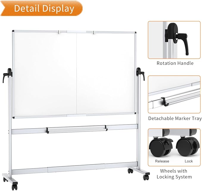 VIZ-PRO Rolling Whiteboard, 96" x 48" Mobile White Board with Stand | 8' x 4' Double-Sided Standing Magnetic Dry Erase Board on Wheels for School Office Home