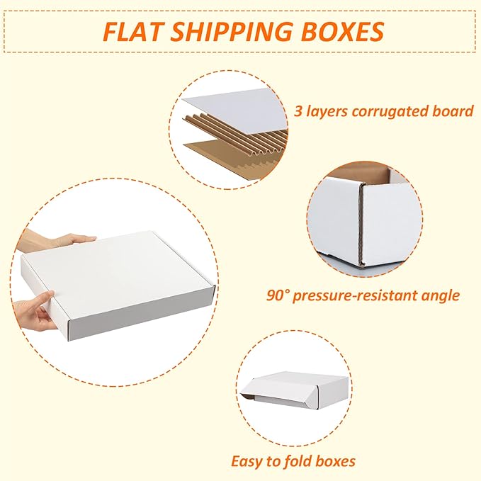 HORLIMER 13x10x2 inches Shipping Boxes Set of 25, White Corrugated Cardboard Box Literature Mailer