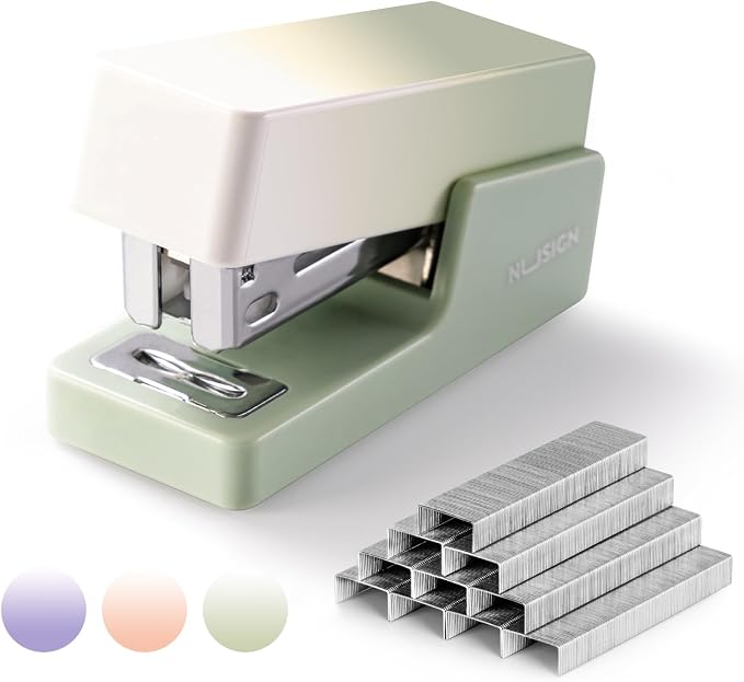 NUSIGN Mini Stapler with 830 Staples, Small Cute Desk Staplers, 25 Sheet Capacity, Green-White Gradient
