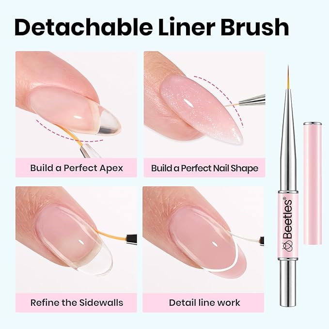 Beetles Builder Gel for Nails 2Pcs, 7 in 1 Clear Building Gel Set HEMA-FREE&TPO FREE with Nail Brush, for Strengthening Natural Nail Apex & Extension DIY Salon at Home,UV LED Lamp Cured