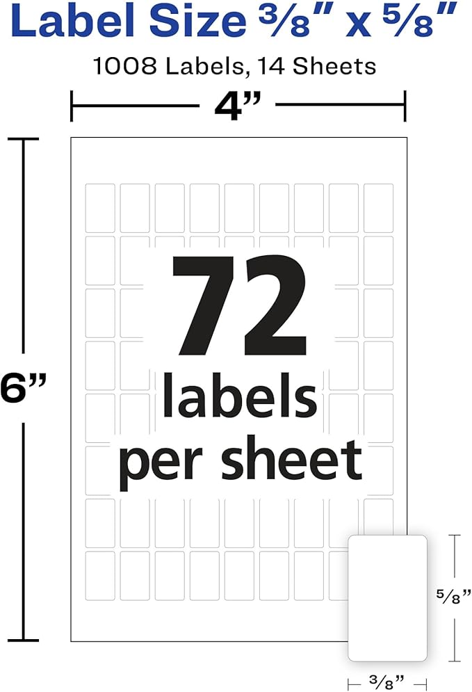 Avery Multi-Use Removable Labels, 3/8" x 5/8", White, Non-Printable, 1,008 Blank Labels Total (5414)