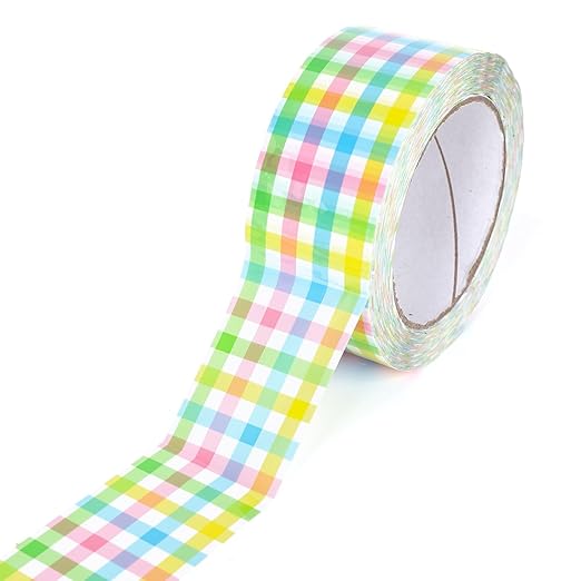 Whaline 109 Yard Easter Packing Tapes Spring Pastel Color Plaid Pattern Decorative Tape Waterproof Gift Wrapping Tape for Small Business DIY Crafts Box Carton Decor
