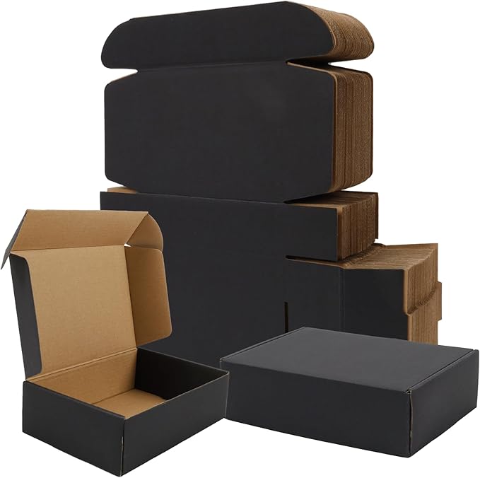 BIOBROWN 7x5x2" Small Shipping Boxes 50 Pack, Black Corrugated Cardboard Mailer Boxes Bulk for Packaging Small Business Mailing Gift