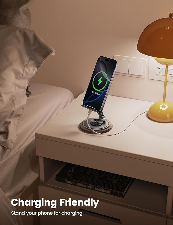 Lamicall Grey Phone Holder, Desk Accessories - Easter Basket Stuffers for Teens, Boys, Girls, Adults & Men Simulated Wood Grain Cell Phone Holder, Office Decor for Women, 4-10” Phones, iPad mini