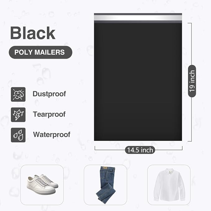 UCGOU 14.5x19 Poly Mailers Black Shipping Bags Large Poly Mailers Shipping Bags for Clothes Self-Sealing Waterproof and Tear Proof 50 Pack | Self Seal Adhesive Waterproof Tear Proof Mailers Poly Bags Strong Mailing Envelopes Packing for Clothes Books A...