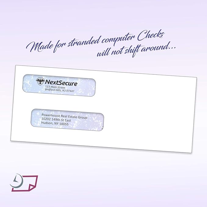 NextDayLabels #8 Double Window Check Envelopes - 500 Pack Ready-Seal Business Envelopes with Security Tint - Self-Sealing Envelopes with Window for Laser Printed Checks - Made in USA