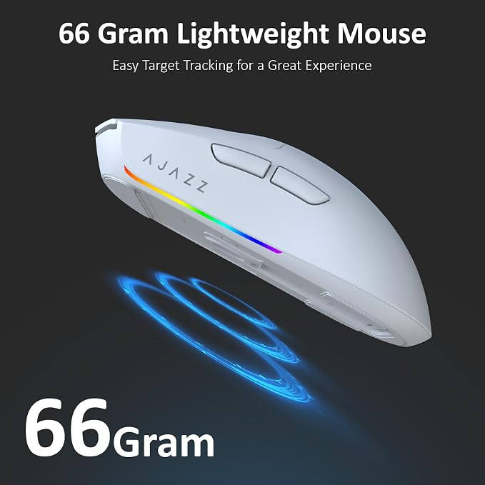 AJAZZ AJ139 V2 MC Wireless Gaming Mouse with RGB Charging Dock, 66g Ultra-Lightweight Tri-Mode Optical Mouse, 12000 DPI PAW3311 Sensor, Ergonomic Rechargeable Gaming Mouse for PC/Mac - White