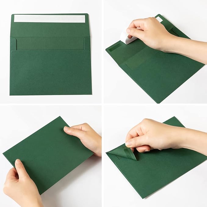 50 Pack 5 x 7 Envelopes Colored Self Seal for Wedding, Party Invitations, Greeting Cards, Announcements, Photos, 5.24 x 7.21 Inches (Dark Green)