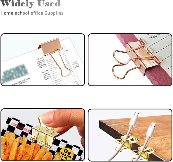 Mini Binder Clips, 120 Pack, 5/8 Inch, Standard 15mm, Gold, Paper Clips, Fold Clamp, Capacity 0.23 Inch, Office Supplies, with mini stroage Boxes