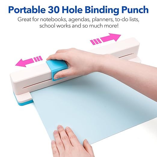 30 Hole Paper Punch, Binding Machine for Planner, A4 A5 A6 A7 B5 B6 B7 Book Binder Notebooks Loose Leaf Paper Punch Machine, Portable Adjustable Hole Puncher, 5-Sheet Capacity, for School, Office