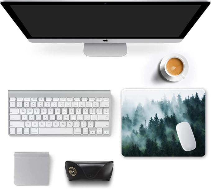 Auhoahsil Mouse Pad, 12 x 10 in Nature Theme Forest Computer Mouse Pad for Desk, Premium-Textured Non-Slip Rubber Stitched Edges Waterproof Square Mouse Mat for Gaming Work Wireless Mice