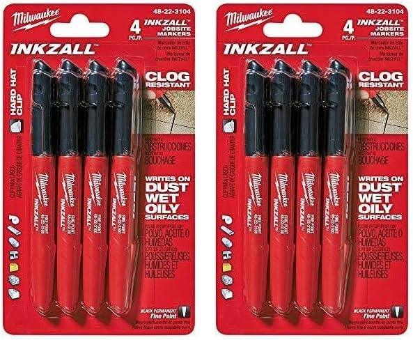 Milwaukee 48-22-3104 Inkzall Point Marker, Fine, Black, 8-Pack
