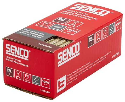 SENCO Collated Medium Wire Staples,Stainless Steel 18 GA (L14BGBR) 1,000 bx | For trim/cabinetry/furniture/paneling/finish work