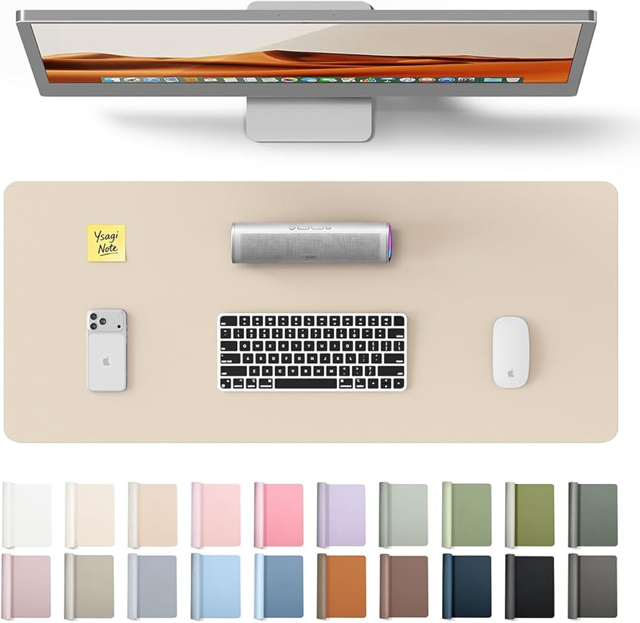 YSAGi Leather Desk Pad Protector, Office Desk Mat, Large Mouse Pad, Non-Slip PU Leather Desk Blotter, Waterproof Laptop Desk Writing Pad for Office and Home (23.6" x 13.8", Eggshell)
