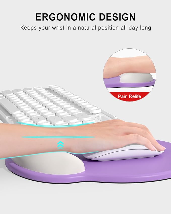 Auhoahsil Ergonomic Mouse Pad with Wrist Rest, Comfortable Silicone Non-Slip Computer Pain Relief Gel Mouse Mat with Wrist Support for Gaming, Work, Office, Women & Men, Cute Pattern, Purple Beige