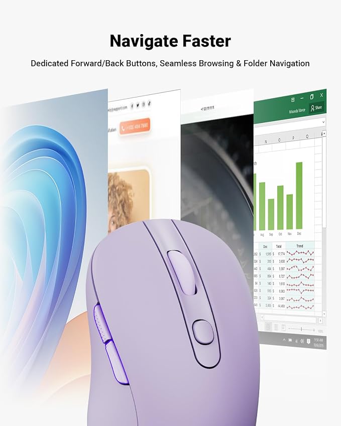 wegear USB Wireless Mouse for Laptop PC Mac, 2.4GHz Cordless Mouse-Purple | Ergonomic Portable Optical Computer Mice with 6 Buttons, 5-Level Adjustable 4000 DPI,24-Month Battery Life