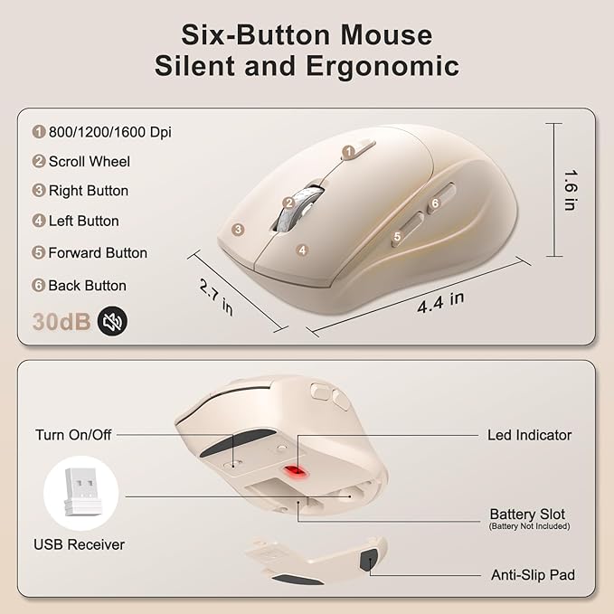 Wireless Keyboard and Mouse Combo, Ergonomic Wave Keys(Milk Tea-B) | 2.4G Full Size Keyboard with Wrist Rest, Phone Holder, 3-Level DPI Silent Mouse with 6-Buttons,for Windows/Mac OS/Laptop