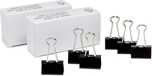 Amazon Basics Sturdy Binder Clips, Office Supplies, Medium 1.25 inches, Document Organizing, Sturdy Steel, Black, 24 Count (2 Pack of 12)