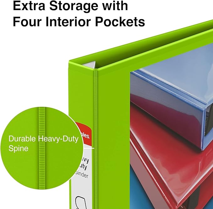Staples Heavy-Duty 1-Inch D-Ring View Binder, Reinforced Spine, Holds Up to 275 Sheets, Chartreuse, for Office & School