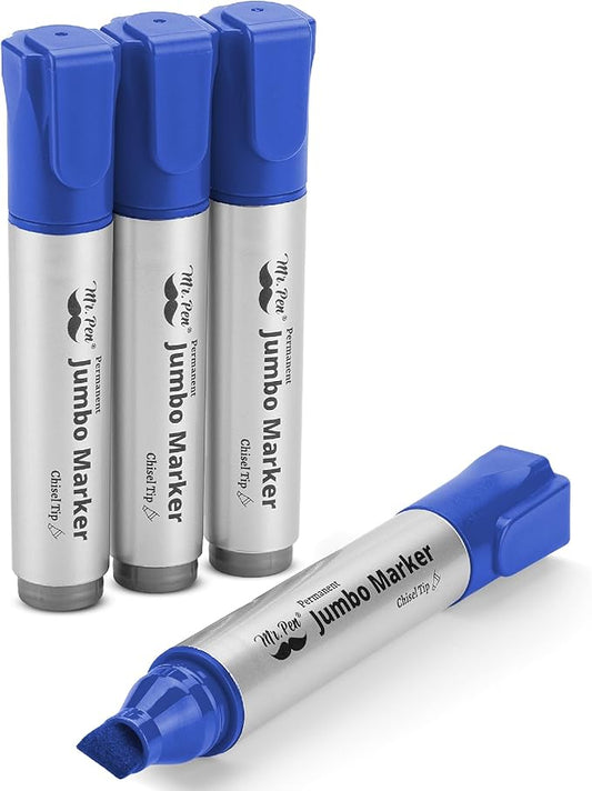 Mr. Pen- Jumbo Permanent Markers, 4 Pack, Blue, Chisel Tip, Large Color Set, Huge Poster Markers, Thick for Writing
