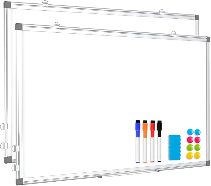 Double-Sided White Board Dry Erase Magnetic Whiteboard Wall 60x40, 2-Pack | Smooth Write & Clean, Durable 11-Layer, Aluminum Frame, Easy Wall Mount & Hanging, Full Kit for Home, Office, School