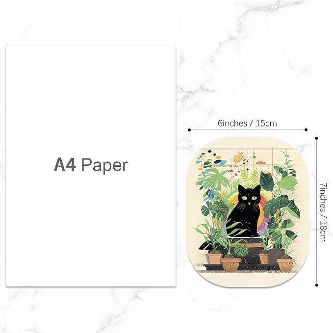 Small Mouse Pad, 6 x 7 Inch, Oval Mini Mouse Pad with Non-Slip Rubber Base for Laptop Wireless Mouse Keyboard Tray Mousepad, Cat on Flowerpot