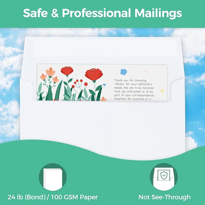 Ohuhu A7 Printable White 5x7 Self-Seal Envelopes 1000-Pack | Bulk A7 5.25 x 7.25 Inches Envelopes for 5x7 Cards Christmas Cards Wedding Invitations, Photos, Graduation, Baby Shower