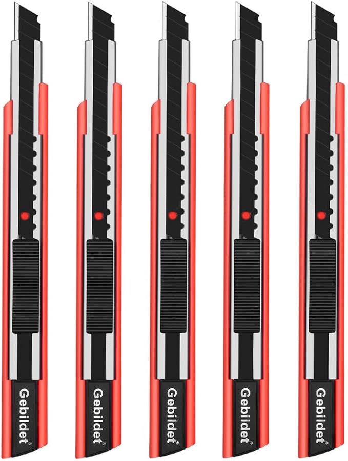 5pcs Right and Left Hand Self-Lock Cutter Knife/Black 9mm Snap Off Blades /60° Blace Knife/Utility Knife/Graphic Knife (Red Holder)