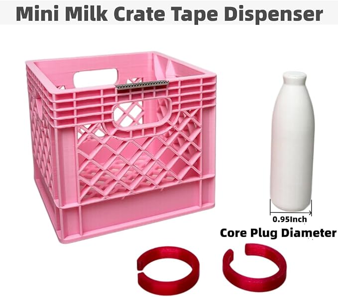 Mini Milk Crate Tape Dispenser Cute Desk Accessory Desktop Organizer Gift | Mini Pink Milk Crate Tape Dispenser & Organizer. Cute Vintage Office Supplies Desktop Storage Box Novelty Coworker Gag Gift