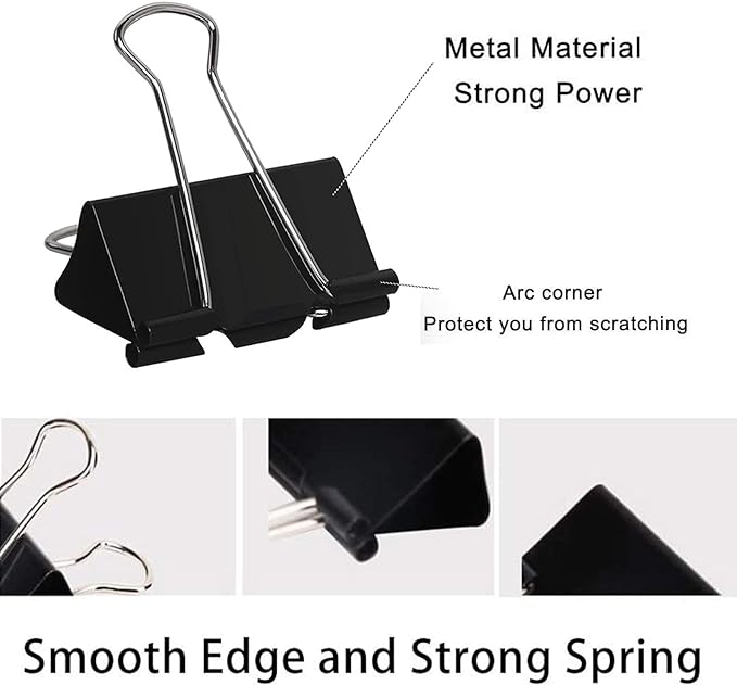 Binder Clips Paper Clamps Assorted Sizes 200 Count (Black) | Jumbo, Large, Medium, Small, Mini and Micro,6 Sizes with Box for Office, School and Home
