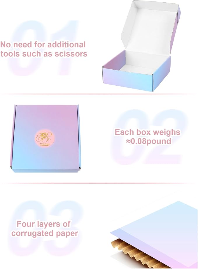 50 Pack 6x6x2 Shipping Boxes for Small Business, Purple Gradient Corrugated Cardboard Boxes, Mailer Packaging Boxes for Nail Candle Grad Gift Literature Shipping