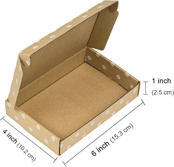 RUSPEPA Recyclable Corrugated Box Mailers - 6" x 4" x 1" - Cardboard Box Perfect for Shipping Small - 50 Pack - Kraft Dot
