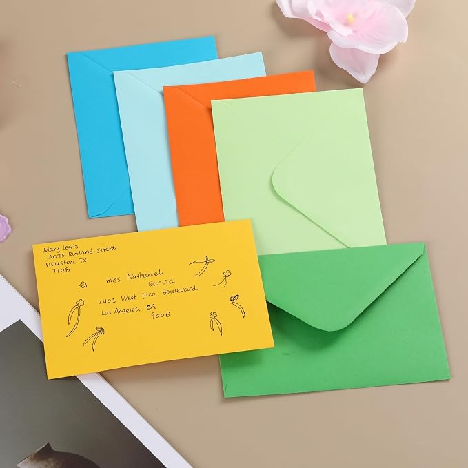 200 Pack 4x6 Envelopes,Contour Flap A4 Envelopes for Back to School,Engagement Invites,Weddings Invitation,Baby shower,Perfect for RSVP Card 120gsm(10 Assorted Colors)