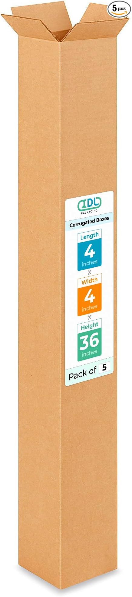 Tall Moving & Shipping Boxes 4 x 4 x 36 inches (5-Pack) - Extra Strength 200 lb vs Regular - USA-Made Corrugated Strong Packing Boxes for Moving - Cardboard Box for Delivery by IDL Packaging